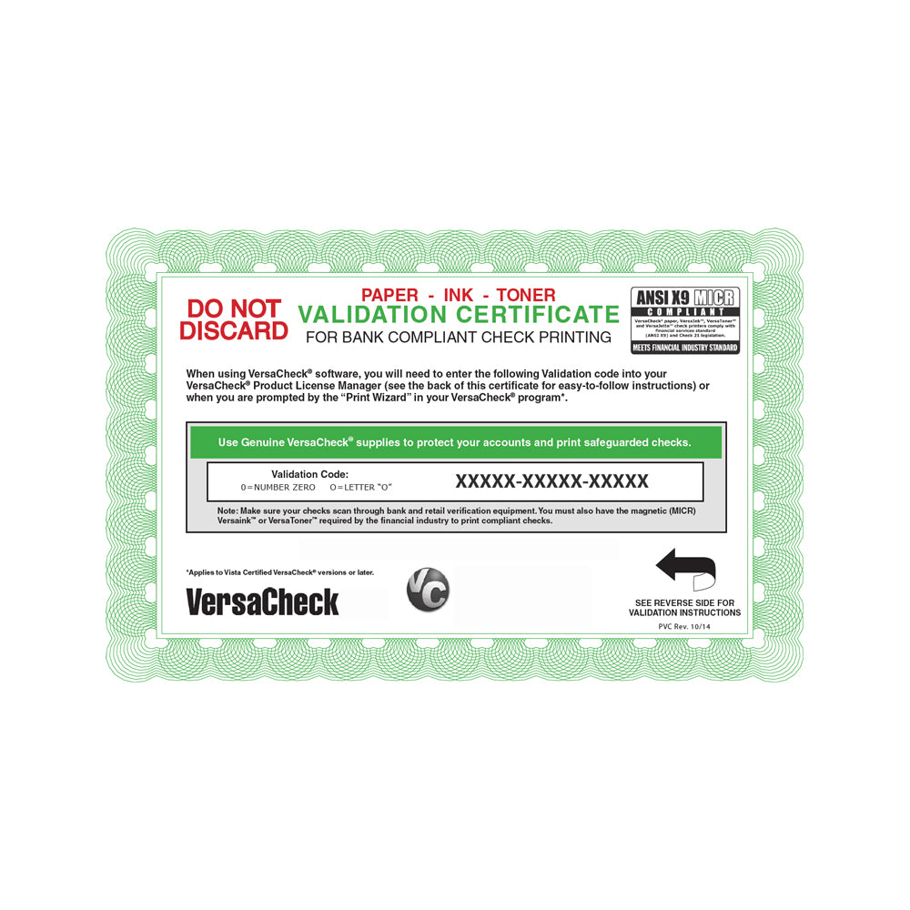 100 Print Validation Code Annual VersaCheck