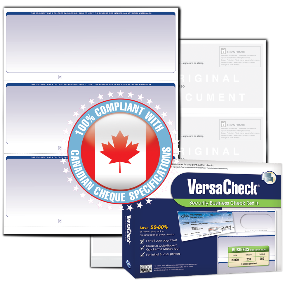 VersaCheck - CANADA - Form 3000 - Business Check - Graduated - Blue - 500 Sheets