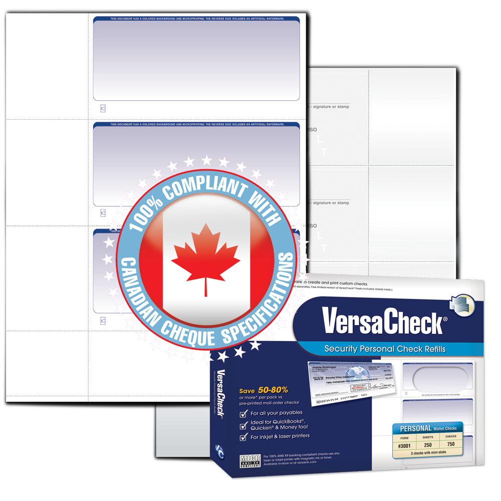 VersaCheck - CANADA - Form 3001 - Personal Check - Graduated - Blue - 2000 Sheets