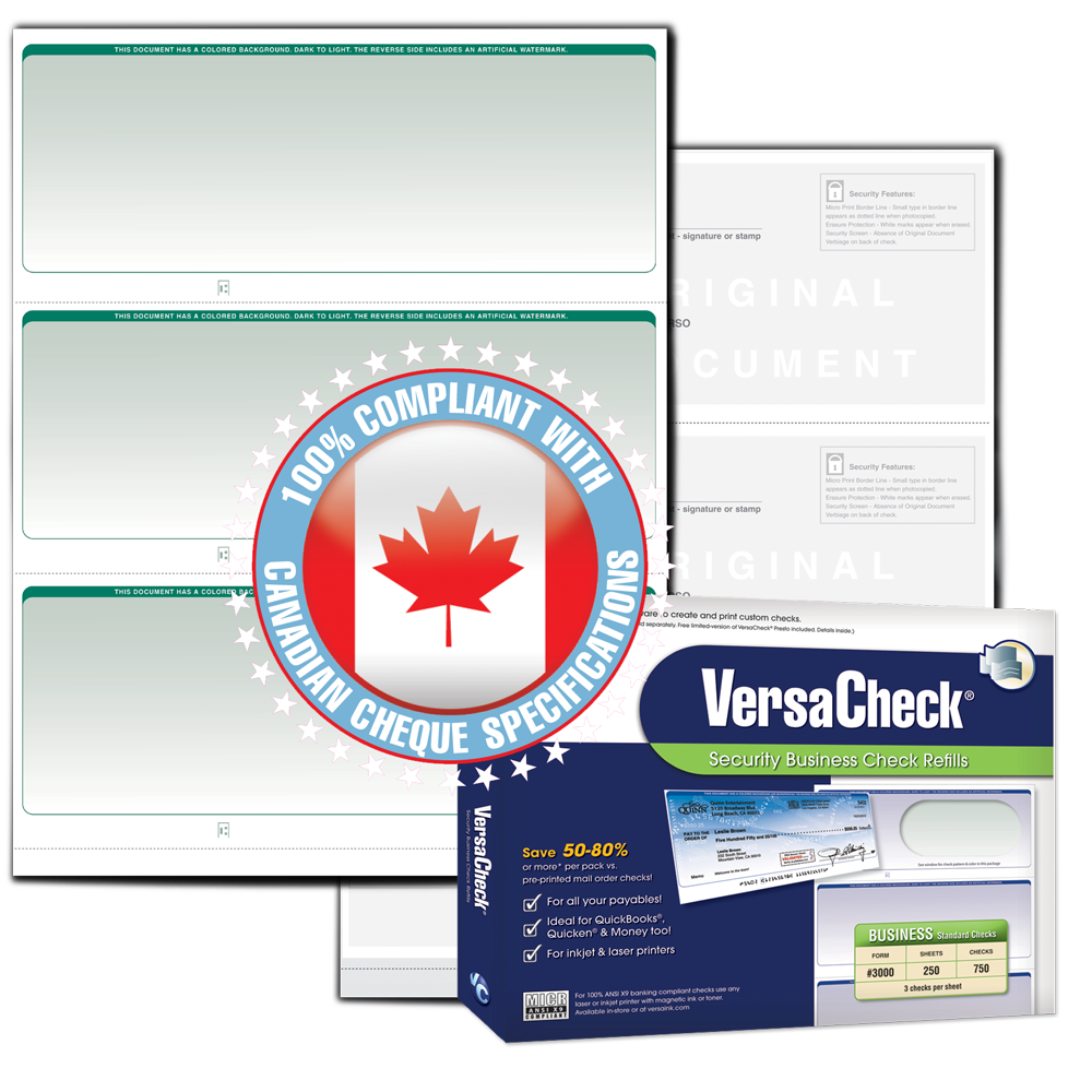 VersaCheck - CANADA - Form 3000 Graduated - Green - 500 Sheets