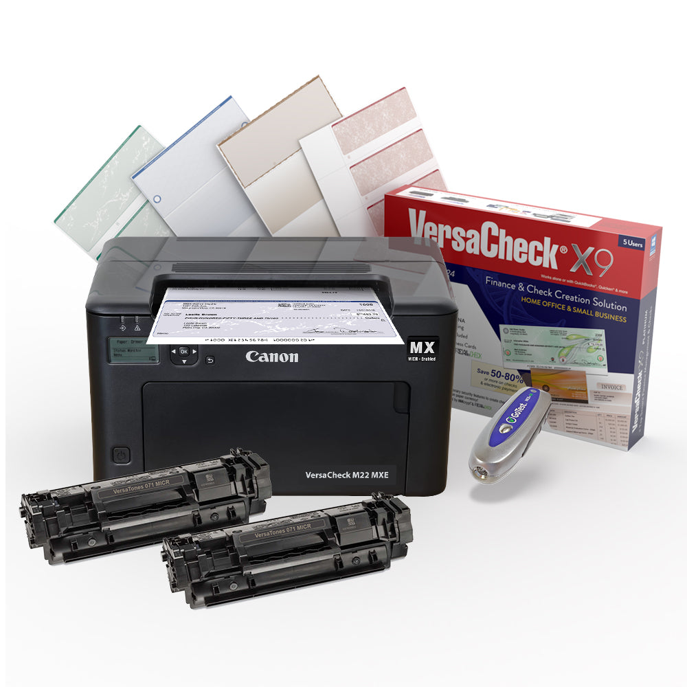 VersaCheck® Canon M22 MXE MICR Check & Document Laser Check Printer and VersaCheck X9 Platinum Finance and Check Creation Bundle