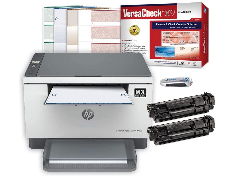 VersaCheck® HP LaserJet M234 MXE MICR Check Printer and VersaCheck X9 Platinum 5-User Finance and Check Creation Bundle