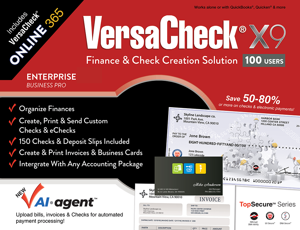 VersaCheck X9 Enterprise 2026 - 100 Users Retail + VersaCheck ONLINE Pro 1yr Sub Bundle