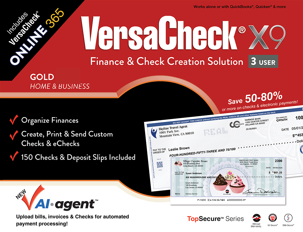 VersaCheck X9 Gold 2026 - 3 Users Retail + VersaCheck ONLINE Gold 1yr Sub Bundle