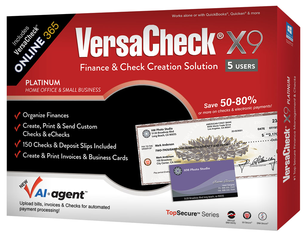 VersaCheck X9 Platinum 2026 - 5 Users Retail + VersaCheck ONLINE Platinum 1yr Sub Bundle
