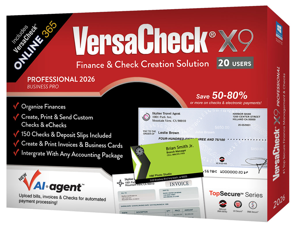 VersaCheck X9 Professional 2026 - 20 Users Retail + VersaCheck ONLINE Pro 1yr Sub Bundle