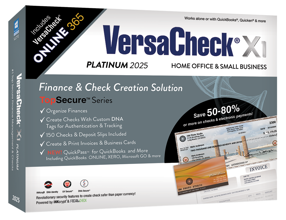 VersaCheck X1 Platinum 2025 Download + VersaCheck ONLINE Platinum 1yr Sub + Unlimited Annual Print Credits