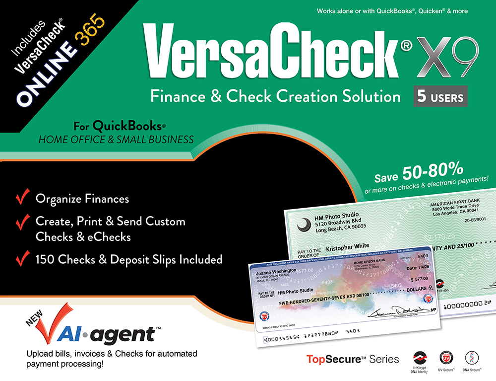 VersaCheck X9 2026 for QuickBooks - 5 Users Retail + VersaCheck ONLINE Gold 1yr Sub Bundle