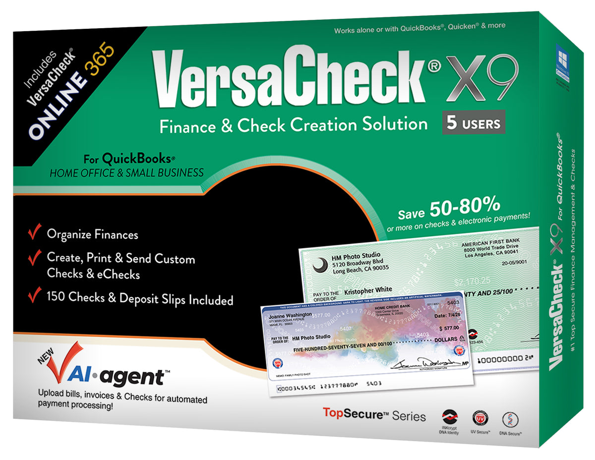 Versacheck Software Examples VersaCheck X9 2026 for QuickBooks - 5 Users Retail + VersaCheck ONLINE
