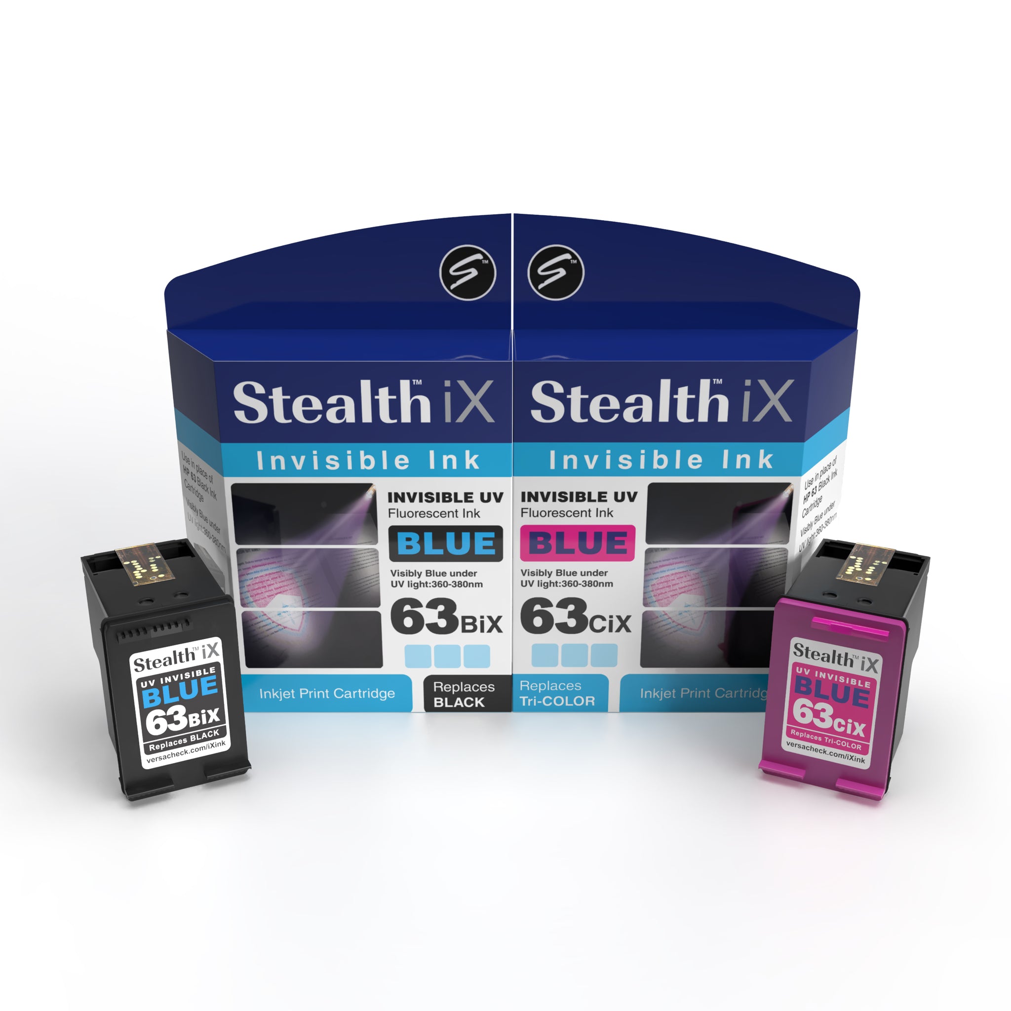 Stealth Inkjet HP 63 BiX and 63 CiX Invisible Blue Ink Cartridge Combo ...