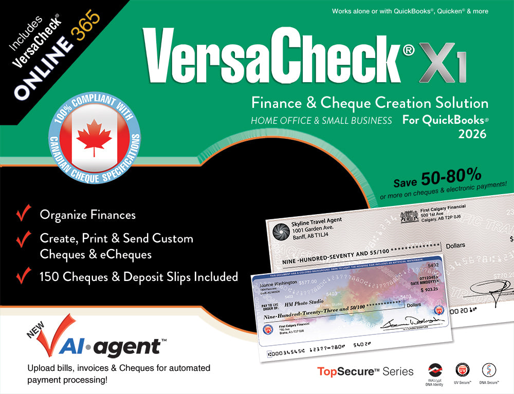 VersaCheck X1 2026 for QuickBooks Download - CANADA + VersaCheck ONLINE Gold 1yr Sub Bundle