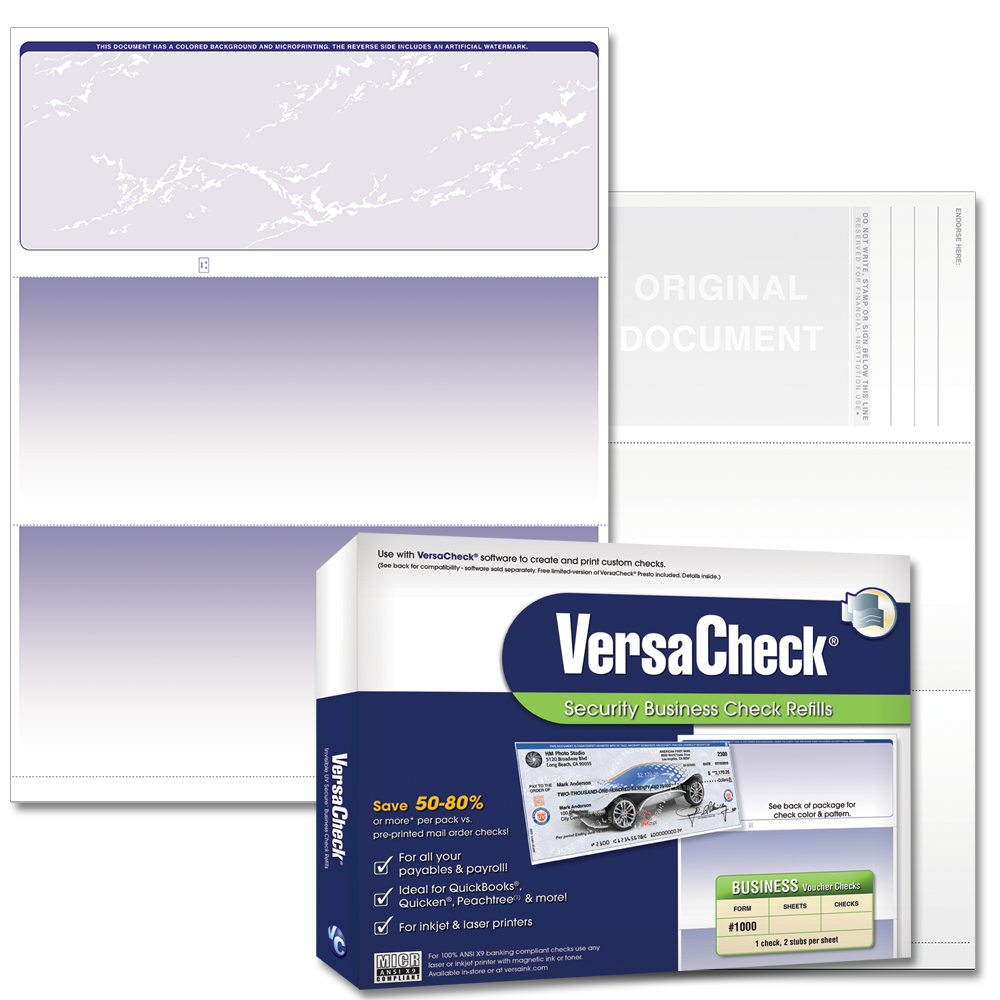 VersaCheck Security Business Check Refills Form 1000 Business Voucher - Blue Prestige - 500 Sheets