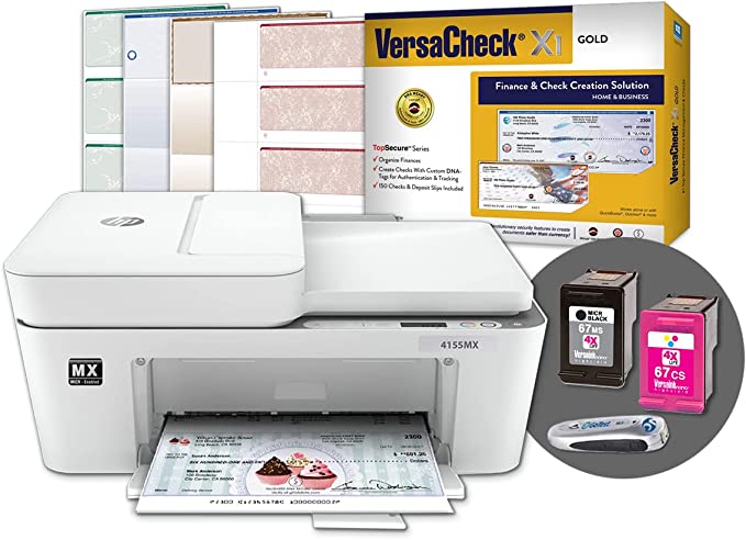 VersaCheck® HP DeskJet 4155 MXE Color All-in-One Check Printer and VersaCheck X1 Gold Finance and Check Creation Bundle