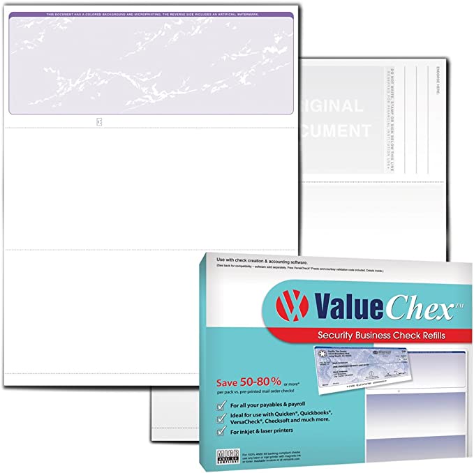 VersaCheck ValueChex - 110 Blank Business Voucher Checks - Purple Prestige - 110 Sheets Form #1000 - Check on Top