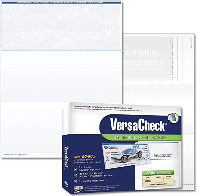 VersaCheck Security Business Check Refills: Form #1000 Business Voucher - Blue - Prestige S - 500 Sheets - Retailer