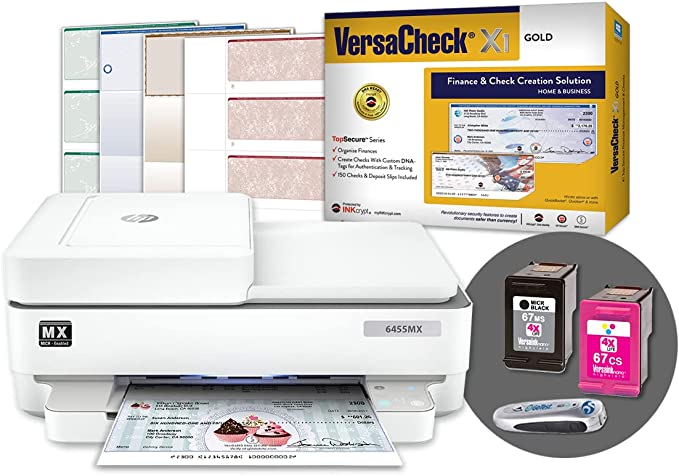 VersaCheck® HP 6455 MXE Color Check Printer and VersaCheck X1 Gold Finance and Check Creation Bundle
