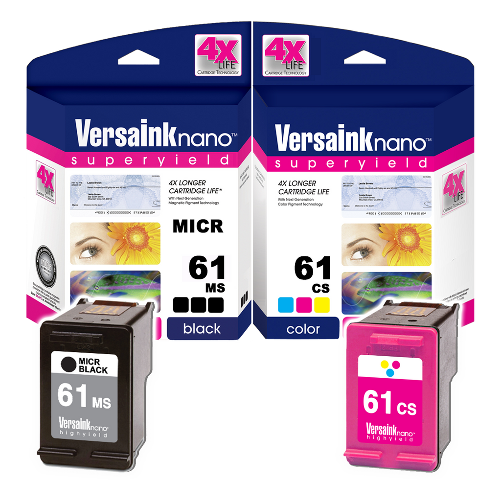 VersaInk-nano - HP 61MS & 61CS - Black MICR & Tri-Color Cartridges - 4X Life