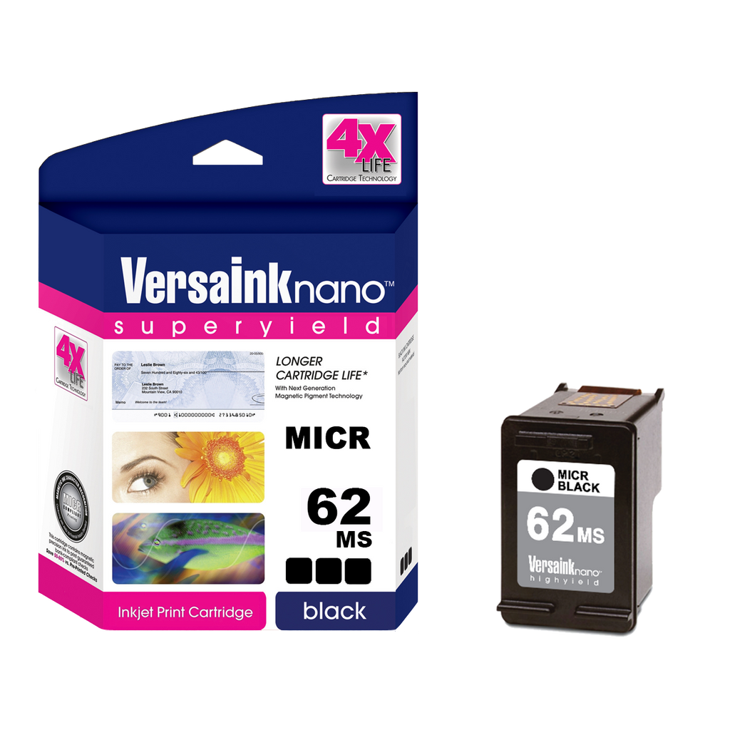 VersaInk-nano HP 62MS - Black MICR Cartridge - 4X Life