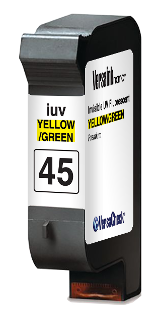 VersaInk HP 45 / TIJ 2.5 Invisible UV Fluorescent YELLOW-GREEN Ink Cartridge (365nm -> 460nm)