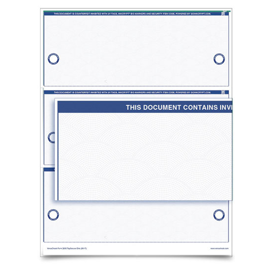 VersaCheck TopSecure Business Standard Check Refills - Form 3000 - Blue Elite - 250 Sheets