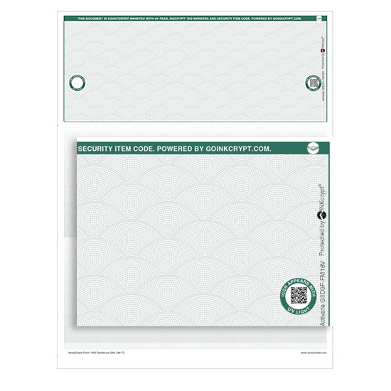 VersaCheck TopSecure Business Voucher Check Refills - Form 1000 - Green Elite - 250 Sheets