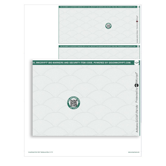 VersaCheck TopSecure Personal Wallet Check Refills - Form 3001 - Green Elite - 250 Sheets