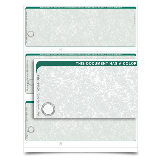 VersaCheck TopSecure Business Standard Check Refills - Form 3000 - Classic Pattern - Green - 250 Sheets