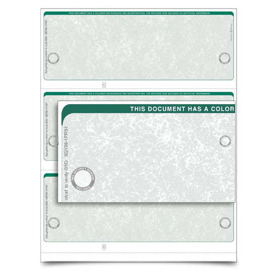VersaCheck TopSecure UV Secure Stealth Business Standard Check Refills - Form 3000 - Classic - Green - 250 Sheets