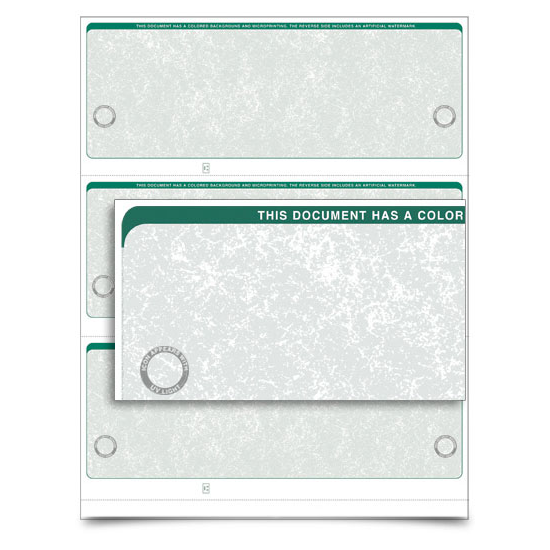 VersaCheck UV Secure Stealth Business Voucher Check Refills - Form 3000 - Classic - Green - 250 Sheets