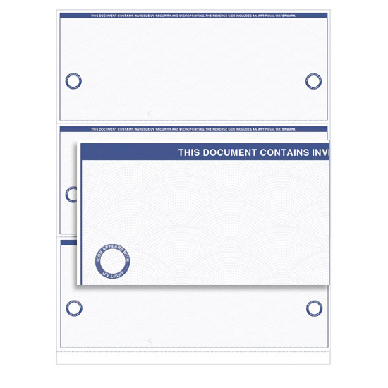 VersaCheck UV Secure Stealth Business Voucher Check Refills - Form 3000 - Elite - Blue - 250 Sheets