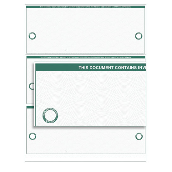 VersaCheck UV Secure Stealth Business Voucher Check Refills - Form 3000 - Elite - Green - 1000 Sheets