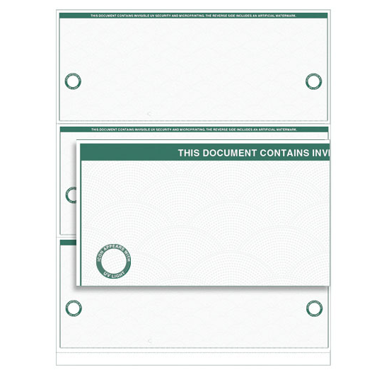 VersaCheck UV Secure Stealth Business Voucher Check Refills - Form 3000 - Elite - Green - 250 Sheets