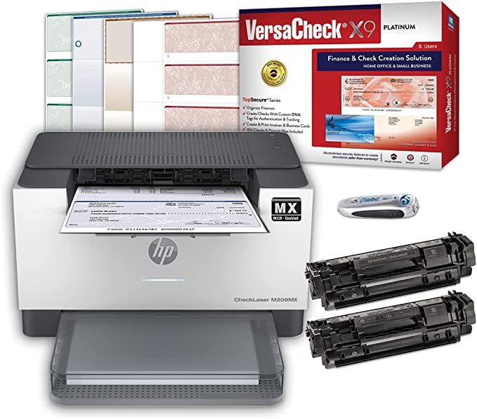 VersaCheck® HP LaserJet M209 MXE MICR Check Printer and VersaCheck X9 Platinum 5-User Finance and Check Creation Bundle